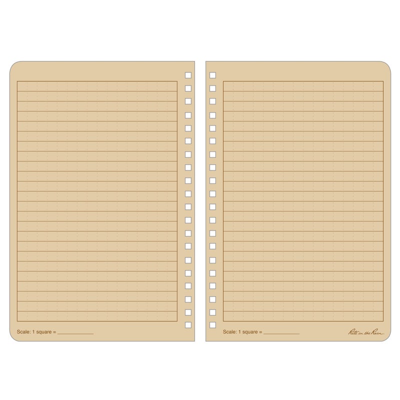 Rite in the Rain Weatherproof Side Spiral Kit: Tan CORDURAÂ® Fabric Cover, 4.625" x 7" Tan Notebook, and Weatherproof Pen (No. 973T-KIT) - Image 2